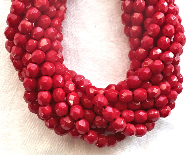 Lot of 50 4mm Czech glass beads - opaque dark blood red beads - faceted - round - fire polished glass beads C0074