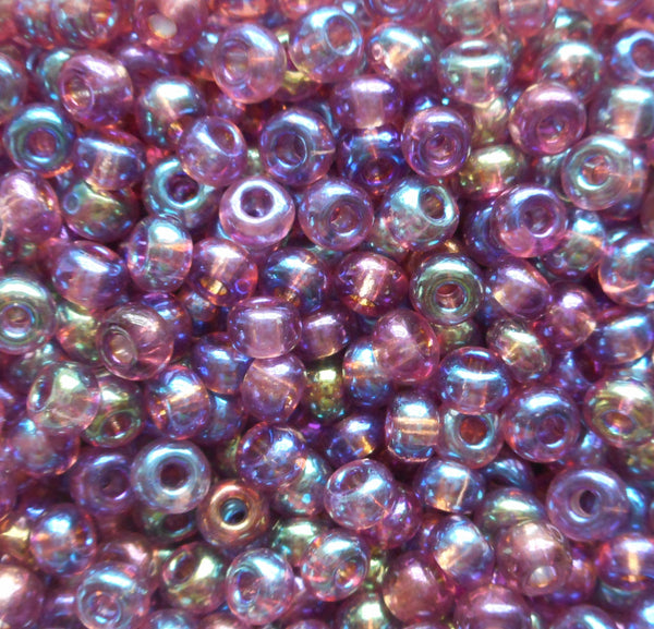 24 grams Light Amethyst AB, Purple Czech 6/0 glass seed beads, size 6 Preciosa Rocaille 4mm spacer beads, large, big hole C0048