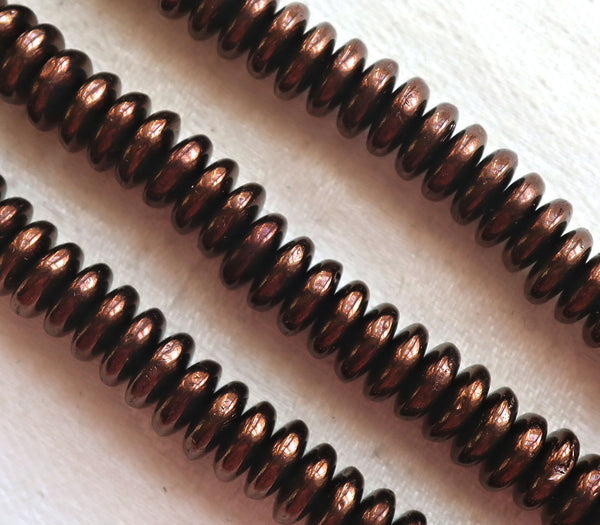 Lot of 50 6mm Czech glass rondelle beads, metallic dark bronze flat spacers or rondelles C6901