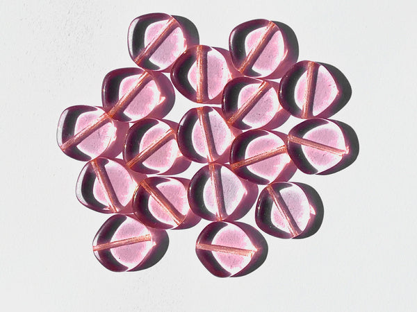 Ten 15mm Czech glass asymmetrical coin or disc beads - transparent pink beads - C0073