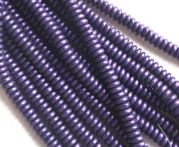 Lot of 50 6mm Czech glass rondelle beads, matte metallic purple suede flat spacers or rondelles C3801 - Glorious Glass Beads