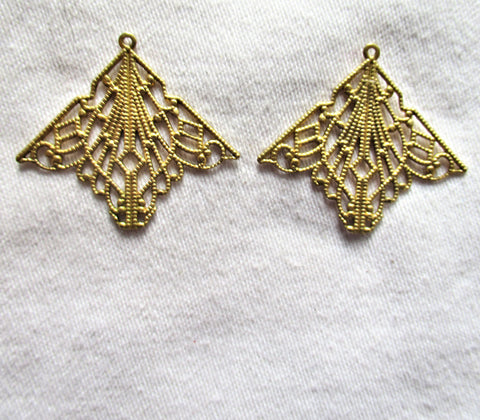 2 raw brass stampings pair- ornate vintage filigree earrings or charms with ring - 33mm x 30mm - USA made C1302