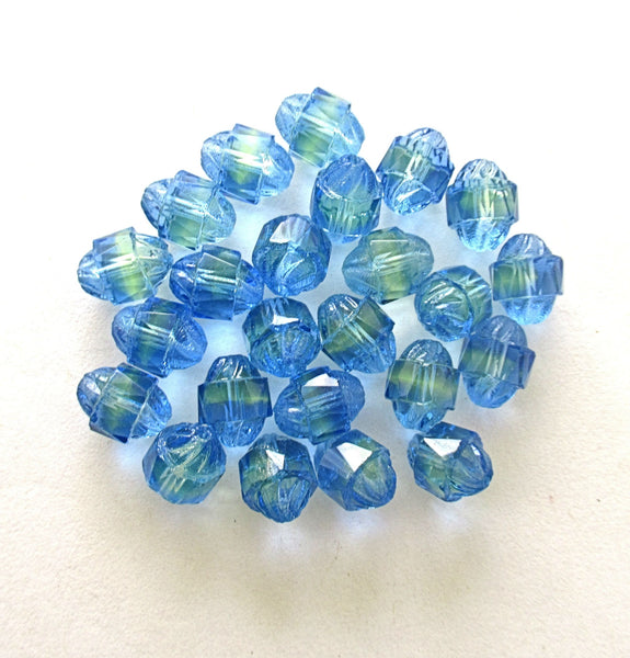 Ten Czech glass turbine beads - 10 x 8mm blue & green mix faceted fire polished beads C00002