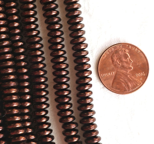 Lot of 50 6mm Czech glass rondelle beads, metallic dark bronze flat spacers or rondelles C6901