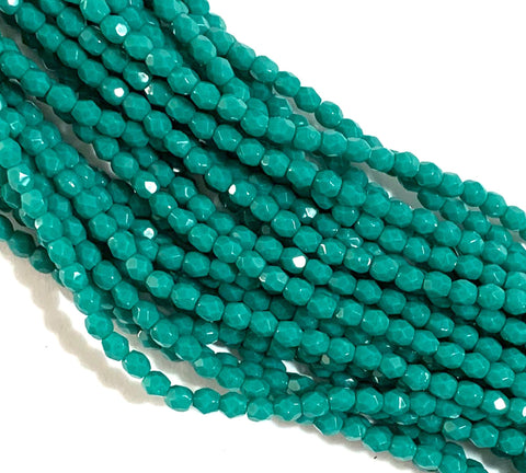 Lot of 50 3mm Persian turquoise green Czech glass beads, round, faceted fire polished beads C0024