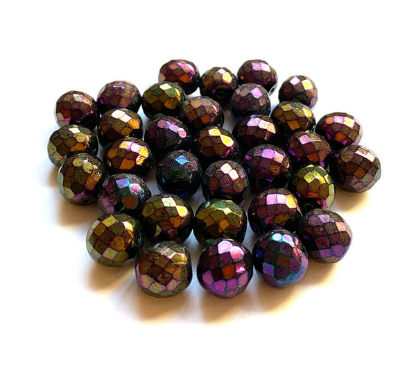 Twenty Czech glass fire polished faceted round beads - 10mm purple iris beads C0097