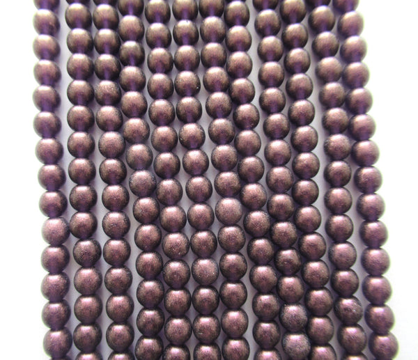 50 6mm Czech glass druk beads - Purple Amethyst Tanzanite Cosmic Twinkle pressed glass round druks - C076
