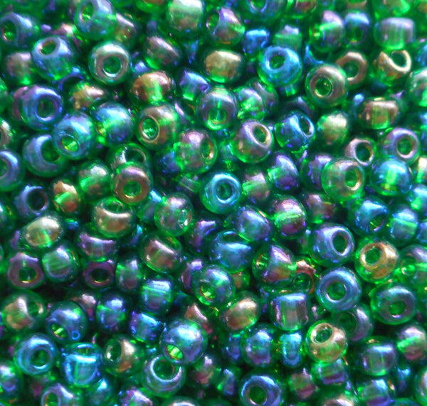 24 grams Emerald Green AB, Czech 6/0 glass seed beads, size 6 Preciosa Rocaille 4mm spacer beads, large, big hole C4824