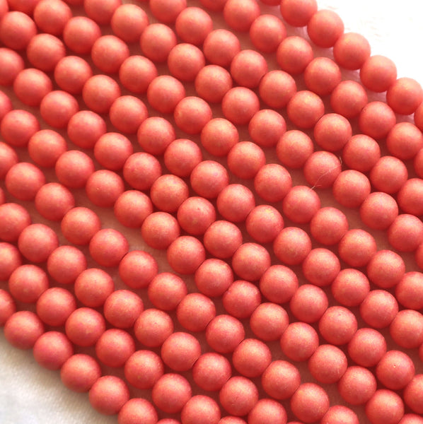 Lot of fifty 5mm Pacifica Watermelon red, pink, Czech glass druks - pressed glass, smooth round druk beads C03101 - Glorious Glass Beads