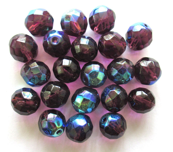 Ten Czech glass fire polished faceted round beads - 12mm amethyst purple ab beads C0089