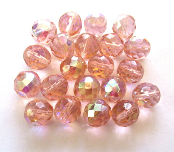 Ten Czech glass fire polished faceted round beads - 12mm rosaline pink AB beads C0049