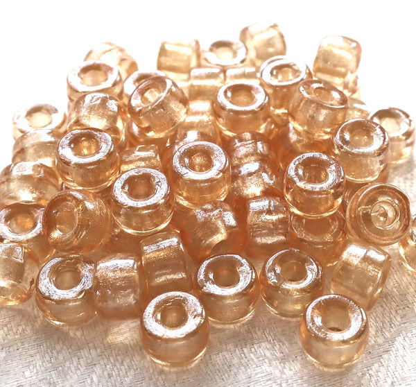 Lot of 25 9mm Crystal Champagne Czech glass pony roller beads, large hole crow beads, C7701 - Glorious Glass Beads