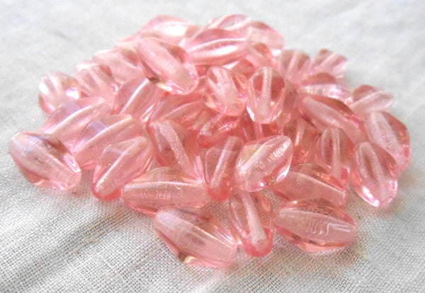25 11mm x 7mm Rosaline Pink Czech glass lantern or tube beads C1225 - Glorious Glass Beads