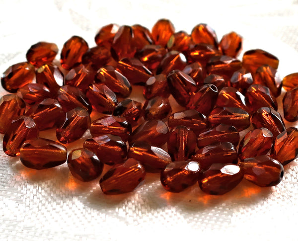 Lot of 25 7 x 5mm Maderia Topaz, Brown teardrop beads, faceted, firepolished tear drops C6601 - Glorious Glass Beads