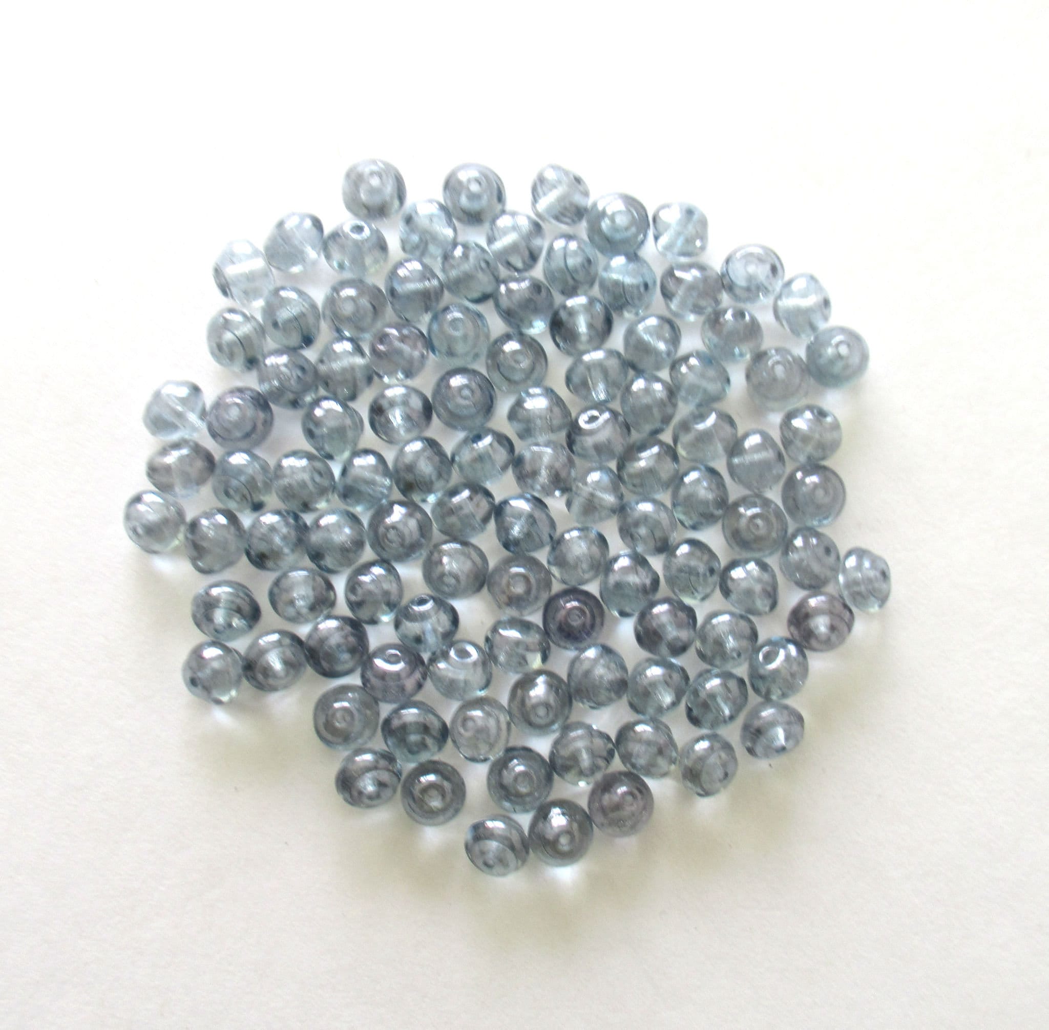 25 6mm Czech glass snail beads - round baroque iridescent lumi blue beads C0052