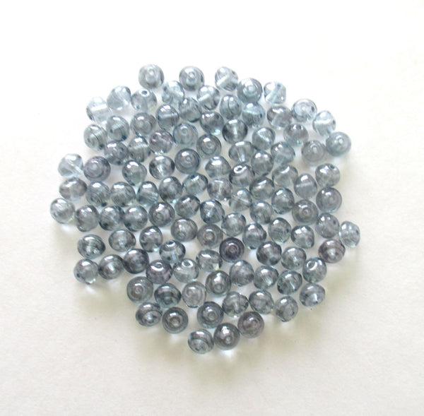 25 6mm Czech glass snail beads - round baroque iridescent lumi blue beads C0052