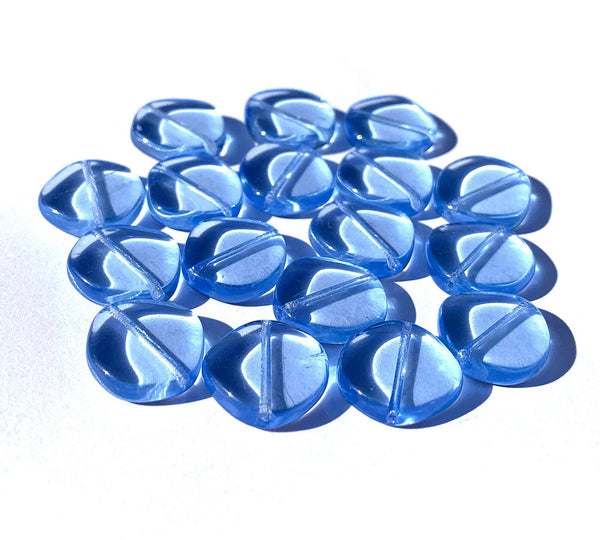 Ten 15mm Czech glass asymmetrical coin or disc beads - light sapphire blue beads - C0018