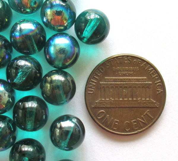 25 8mm Czech glass druks - teal, blue green ab smooth round druk beads C0032