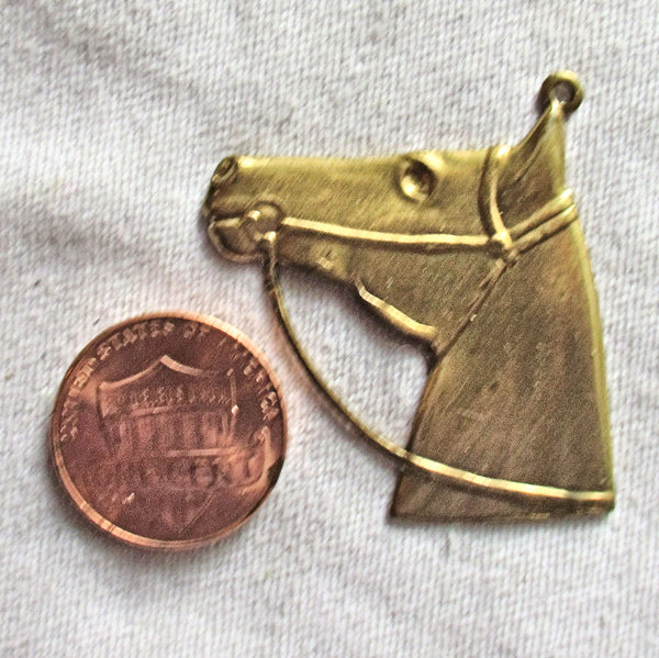 One raw brass horse head brass stamping - pendant, charm, or ornament with ring - 35 x 30mm, made in the USA C0701