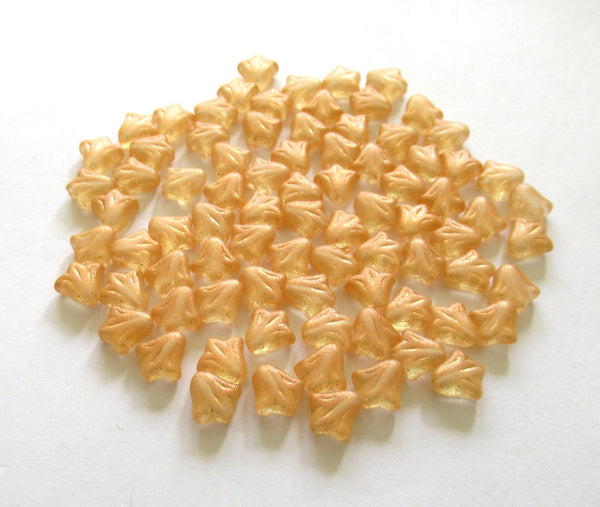 Lot of 25 8.5mm Czech glass flower beads - peach - light orange luster pressed glass lily flower beads C0085
