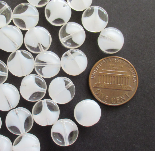 20 Czech glass coin beads - 10mm white & crystal mix disc beads C0038