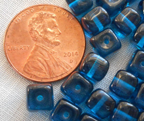 Lot of 25 Capri Blue Cube Beads, 5 x 7mm Czech glass beads, C1225