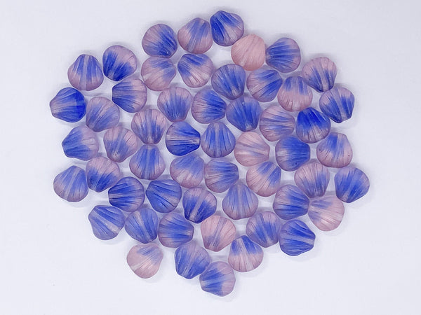 Twenty Czech glass seashell, fan or clam beads - 8mm matte blue and pink mix shell beads - C0058