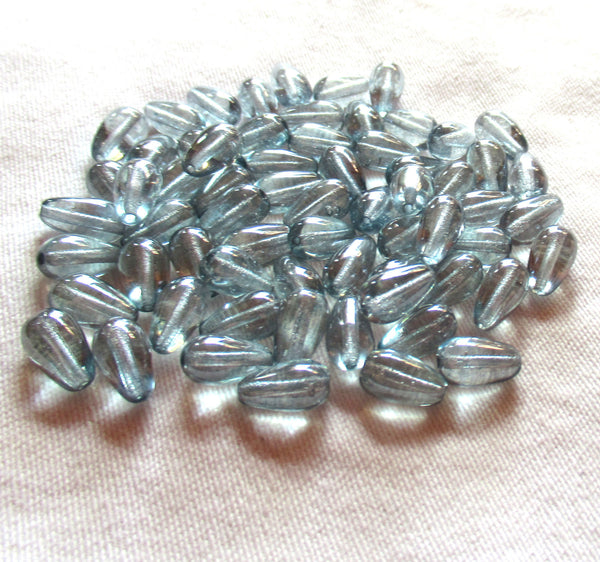 Lot of 25 lumi blue Czech glass drop beads - smooth teardrop beads - 10 x 6mm