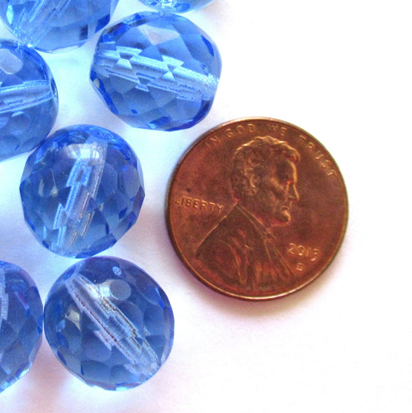 Ten Czech glass fire polished faceted round beads - 12mm light sapphire blue beads C0018