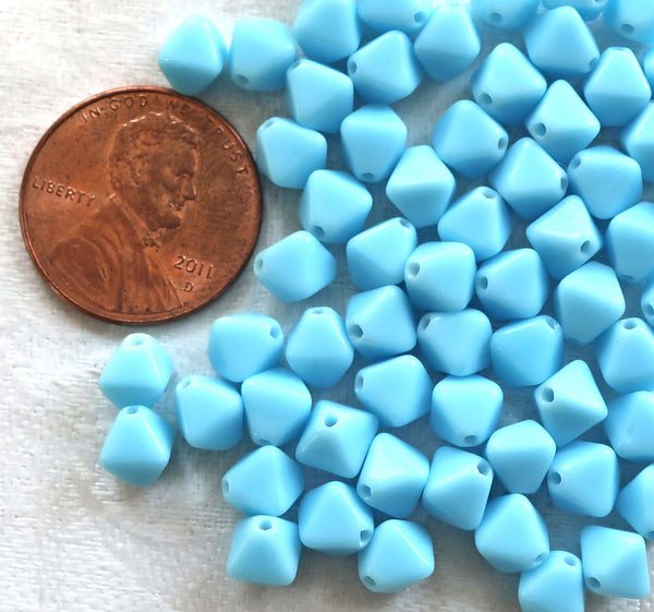 Lot of fifty 6mm opaque Turquoise Blue bicones, Czech glass bicone beads, C5901 - Glorious Glass Beads