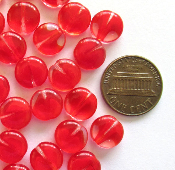 20 Czech glass coin beads - 10mm red & crystal mix disc beads C0038
