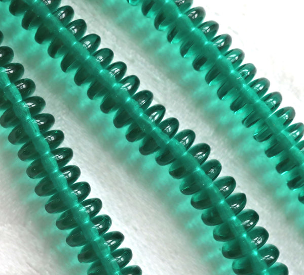 Lot of 50 6mm Czech glass rondelle beads, Emerald green flat spacers or rondelles C3301