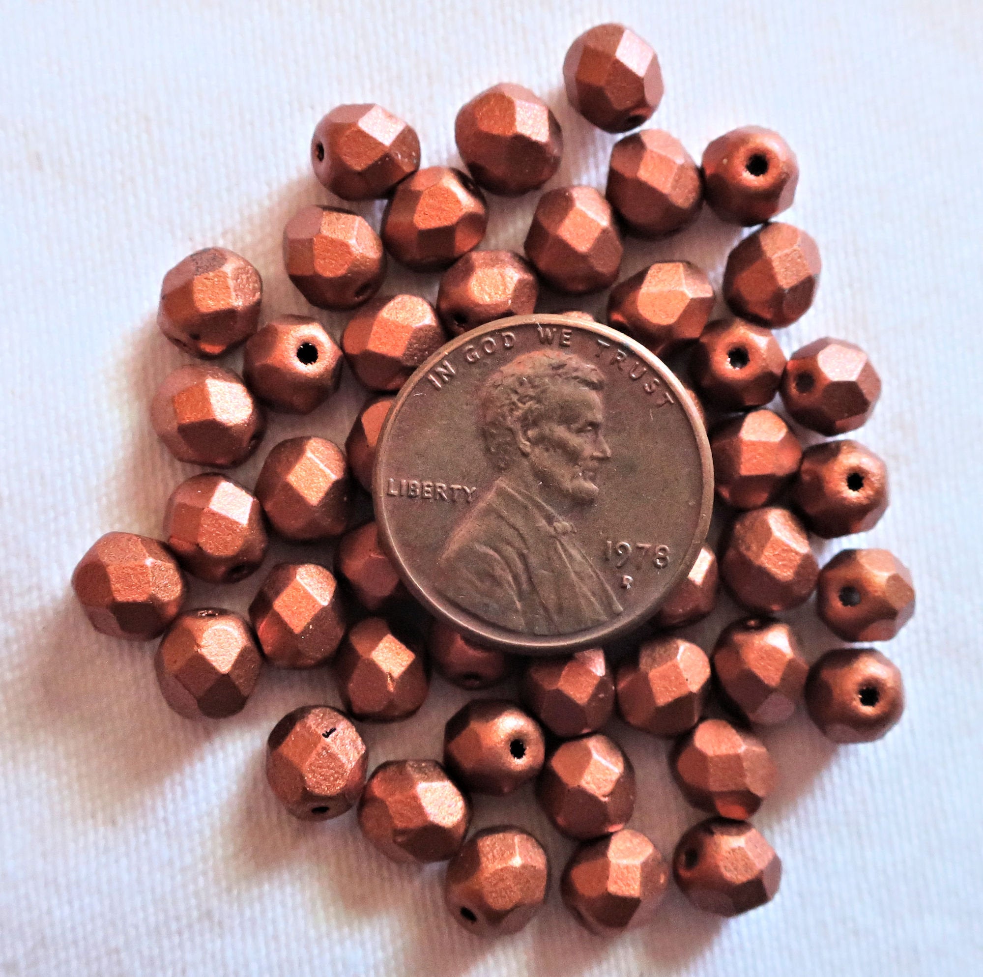 25 6mm Matte Metallic Antique Copper Czech glass beads - fire polished, faceted round beads, C2525