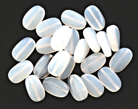 Lot of 25 translucent milky white slightly twisted oval Czech Glass beads, 14mm x 8mm pressed glass beads C0625 - Glorious Glass Beads