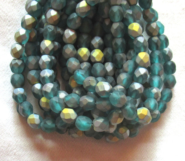 lot of 25 6mm Czech glass beads - matte teal blue green ab faceted beads