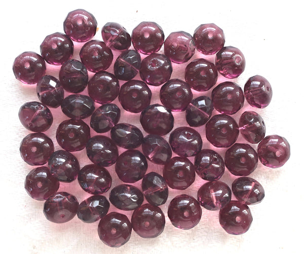 Lot of 25 6 x 9mm Amethyst puffy rondelle beads, firepolished, faceted Czech glass beads C2925 - Glorious Glass Beads