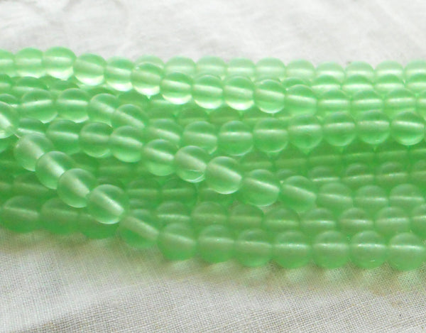 50 6mm Czech glass beads, Matte Peridot Light Mint Green smooth round druk beads C4550