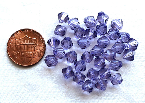 Lot of 24 6mm Dark Tanzanite Czech Preciosa Crystal bicone beads, faceted glass purple, violet bicones C7801 - Glorious Glass Beads