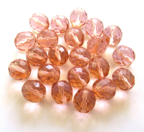 Ten Czech glass fire polished faceted round beads - 12mm transparent peach beads C0087