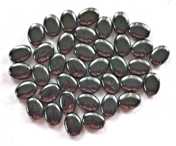 25 metallic gray hematite flat oval Czech Glass beads, 12mm x 9mm pressed glass beads C8125
