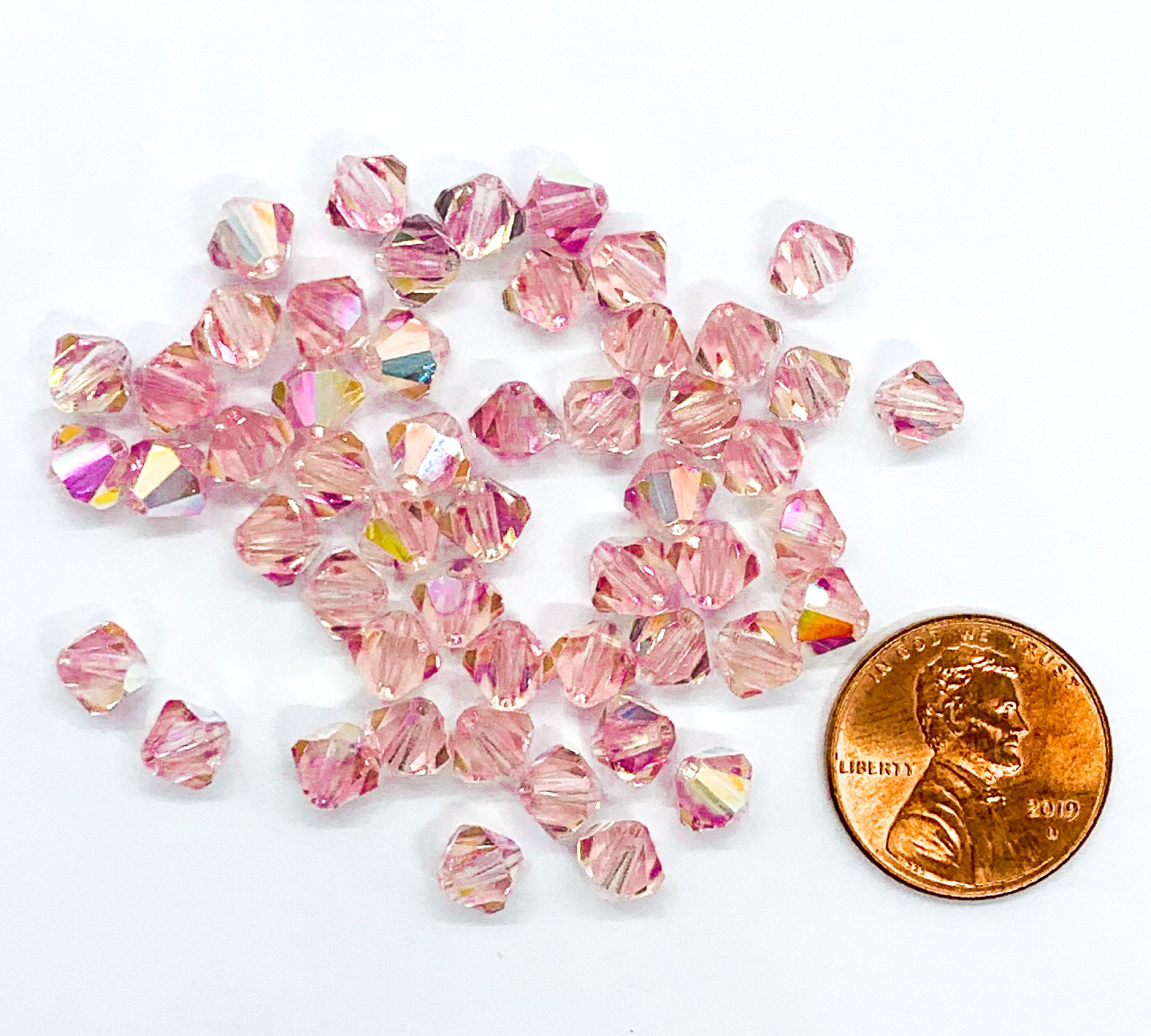 Lot of 24 6mm light rose pink AB Czech Preciosa Crystal bicone beads - faceted glass bicones C0641