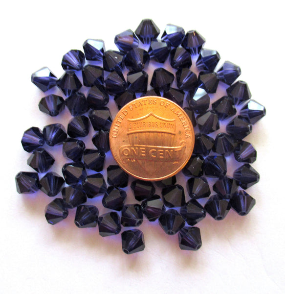 Lot of 24 6mm deep purple / tanzanite Czech Preciosa Crystal bicone beads - faceted glass bicones C0079