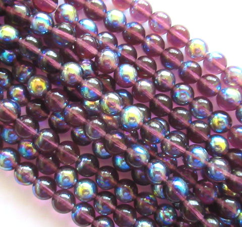 Lot of 25 Czech glass druk beads - 8mm amethyst ab smooth round druks - C00701