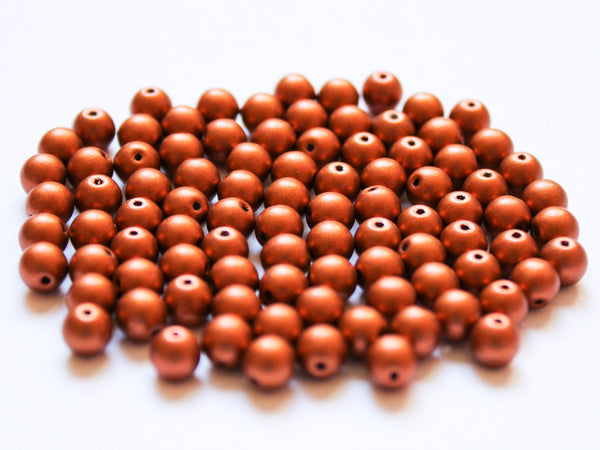 Lot of 50 6mm Czech glass druks, matte metallic copper smooth round druk beads C0094