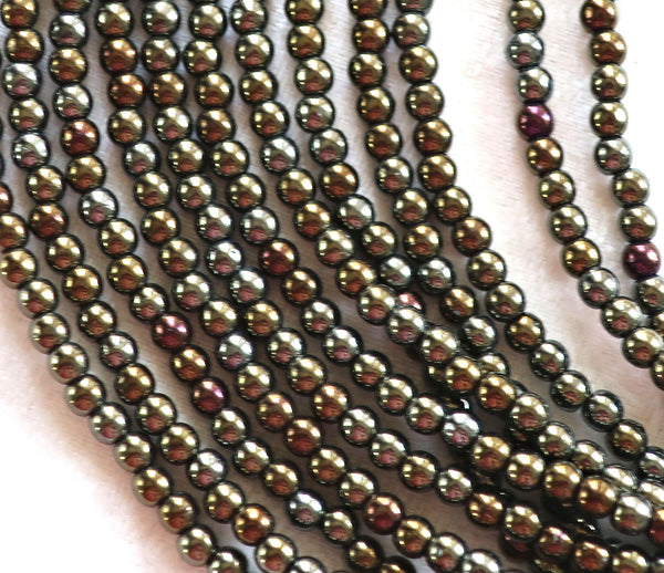 Lot of 100 3mm brown iris Czech glass druks, smooth round druk beads C8401 - Glorious Glass Beads