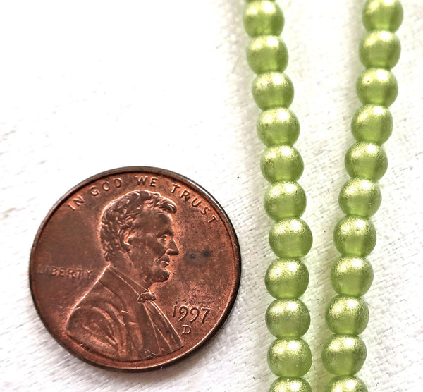 Lot of 100 4mm Czech glass druk beads, Sueded Gold Olivine Green, smooth round druks C3601 - Glorious Glass Beads
