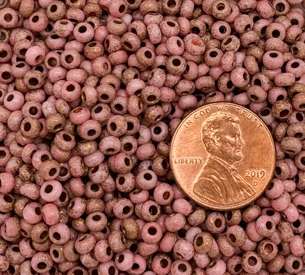 24 grams Czech glass seed beads - 6/0 etched pink with copper accents Preciosa Rocaille seed beads - C00002