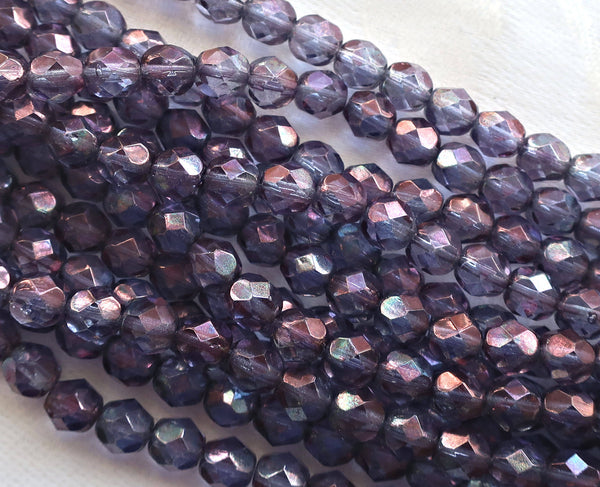 lot of 25 6mm Luster Amethyst Czech glass beads, Transparent Purple Luster, firepolished, faceted round beads C1501 - Glorious Glass Beads