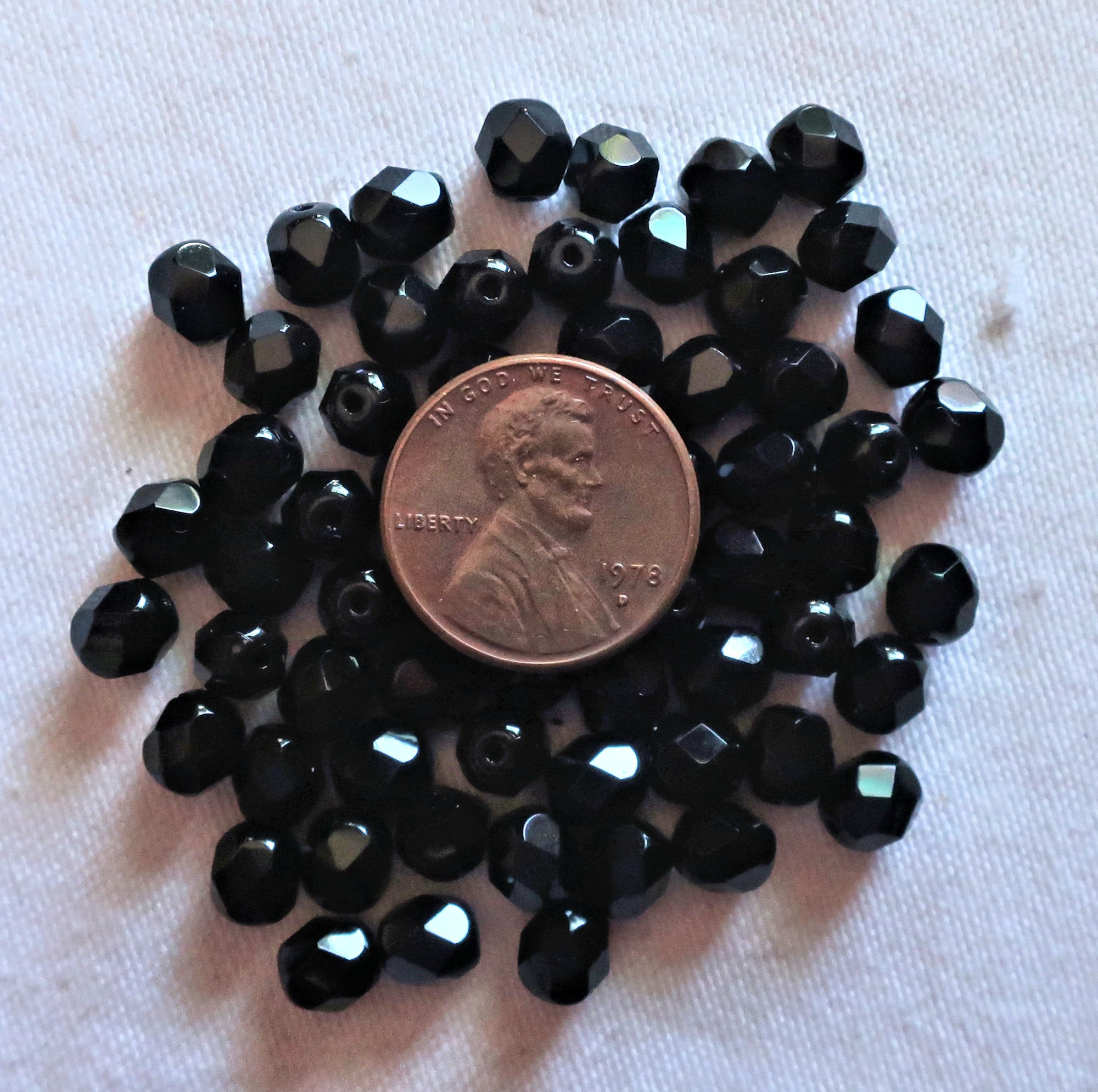 25 6mm Jet black Czech glass beads - fire polished faceted round glass beads C1301