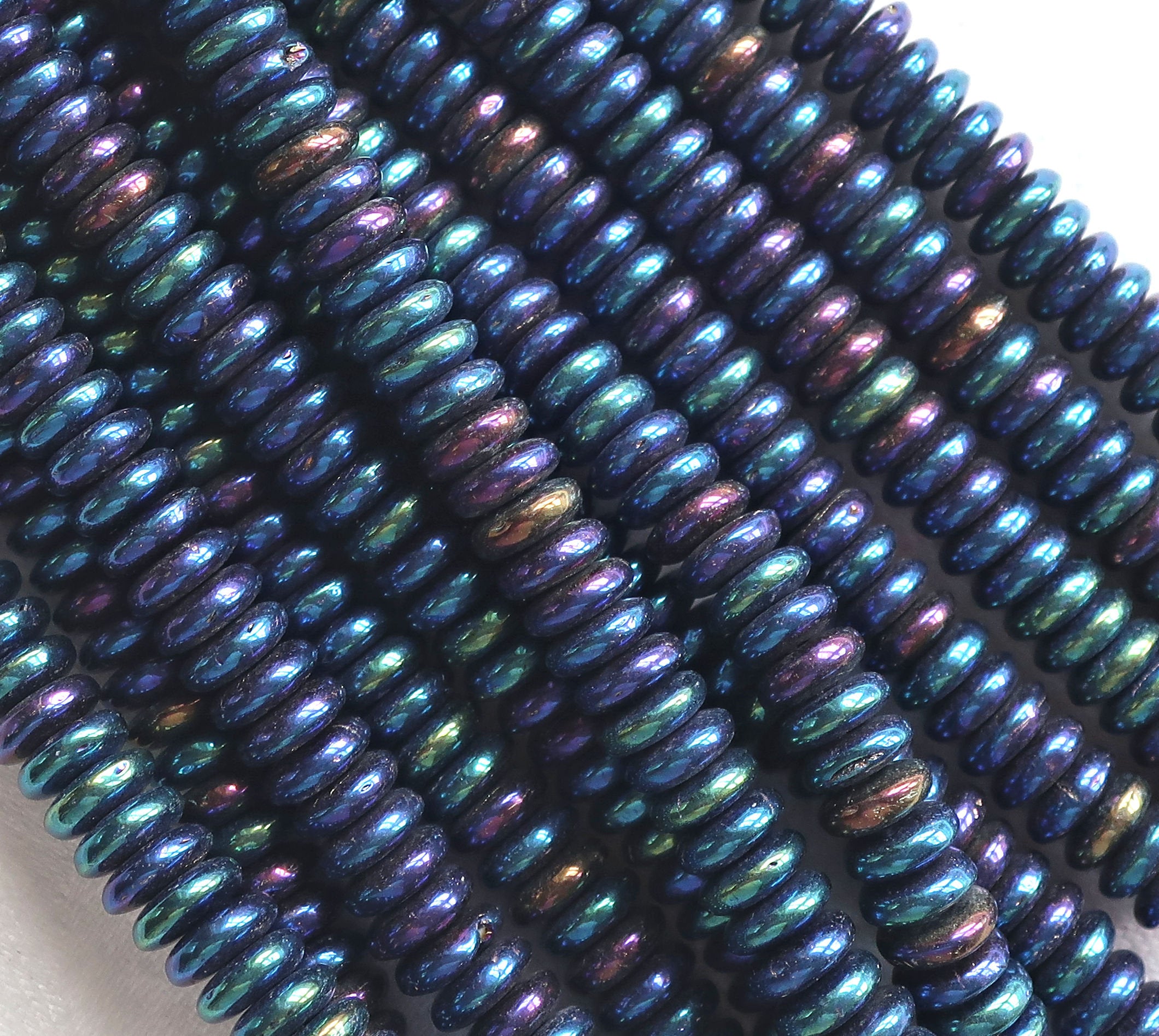 Lot of 50 6mm Czech glass rondelle beads, blue iris flat spacers or rondelles C0701 - Glorious Glass Beads